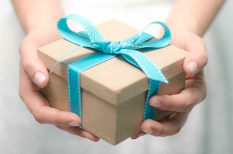 Brown gift box with turquoise ribbon