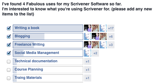 Scrivener Ninjas Facebook Group poll by Jay Artale
